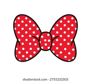 A red bow with white polka dots on a plain white background
