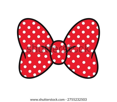 A red bow with white polka dots on a plain white background