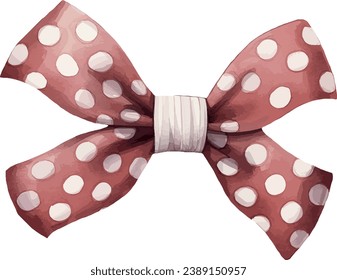 Red bow with white spots, watercolor vector illustration, christmas element. Template for gift decoration, greeting cards, invitation, wedding card. Also for save the date, celebration, anniversary.