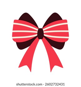 Red bow with white stripe. Perfect for Christmas gifts, decorations and holiday-themed illustrations. Vector and colorful ribbon design.