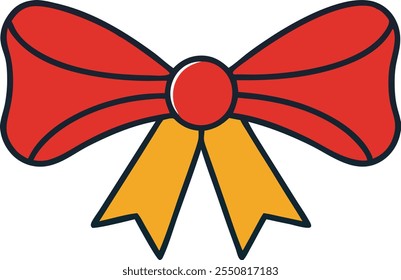 Red Bow, Yellow Ribbon, Festive Gift Decoration, Holiday Design