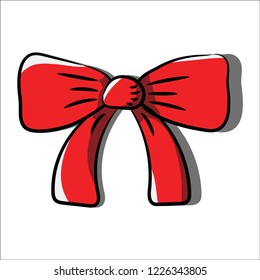 Red Bow-knot Painted Flat style icon with black outline. Symbol. Sign. Stock Vector Illustration. Transparent. White Isolated.
