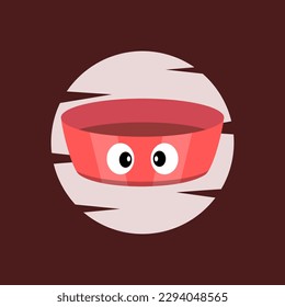 Red bowl cartoon with emoji on red background. Cartoon theme object.