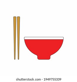 red bowl and chopsticks. a tableware. can be used as a container for rice and noodles