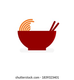 Red bowl, red chopsticks, and yellow ramen noodle logo design template