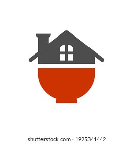 Red Bowl and House Logo Asian Restaurant Symbol