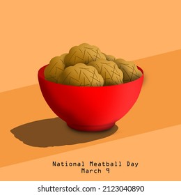 a red bowl of meatballs on a bright orange background, National Meatball Day March 9