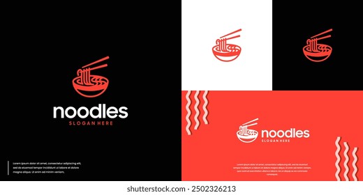 red bowl and noodles , Japanese food , Chinese food , logo design illustration.
