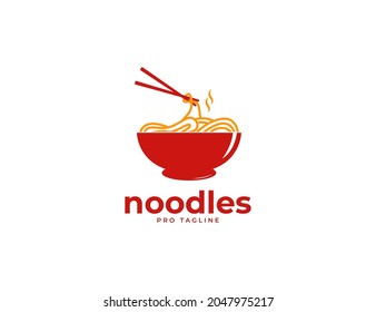 Red bowl with noodles logo illustration
