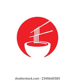 Red bowl noodles logo template and design template spicy noodle illustration