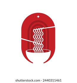 Plantillas de logotipo de los fideos del tazón rojo. Adecuado para cualquier negocio relacionado con ramen, fideos, restaurantes de comida rápida, comida coreana, comida japonesa o cualquier otro negocio