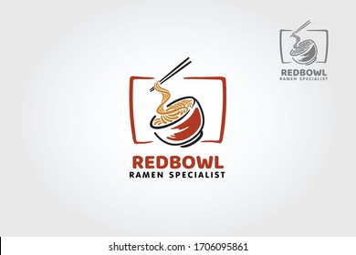 Red Bowl Ramen Specialist Vector Logo Template. With chopstick and bowl illustration. This logo template highly suitable for food and fine dining businesses.