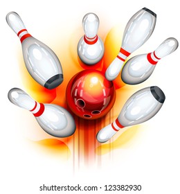 A red bowling ball crashing into the pins