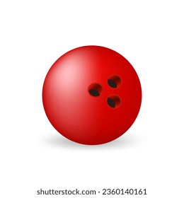 Red bowling ball isolated on white background. 3d Realistic illustration of bowling ball vector icon for web. Vector illustration