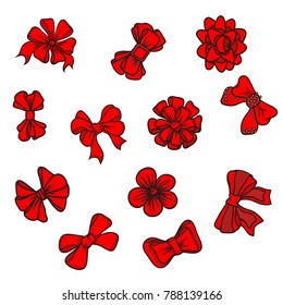 red bows of different shapes for decoration