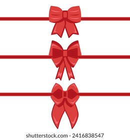 Red bows. Red ribbon bow collection. Bowknot for decoration, big set of bowtie.
