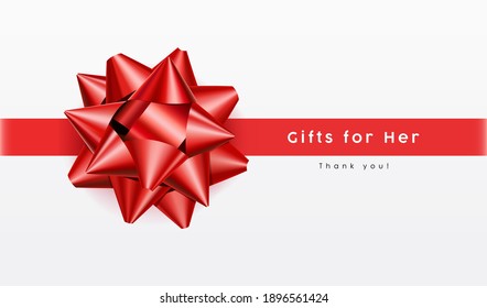 Red bows ribbon realistic, Gifts for her concept design on white background, Eps 10 vector illustration