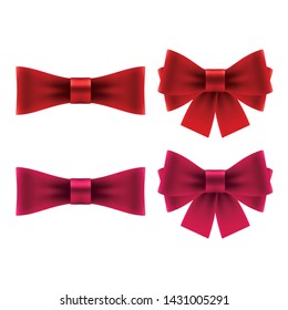 Red bows with ribbons. Isolated bow icons on white background. 