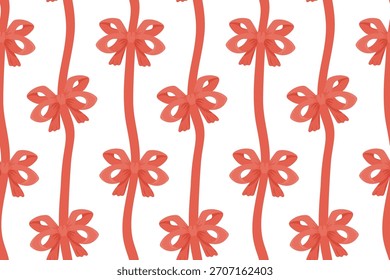 Lazos y cintas rojas. Ilustración vectorial. Navidades sin patrón. Imprimir para el Fondo de pantalla, embalaje y papel de embalaje para el día de San Valentín. 