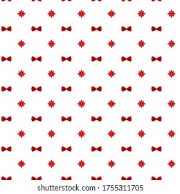 Red bows. Seamless Pattern. Stock vector illustration on white isolated background. 