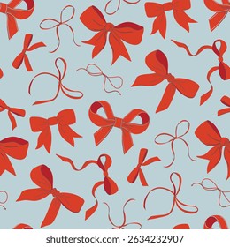 Red bows seamless pattern. TIE THE KNOT wedding theme. Cute monochrome coquette bows background. Beautiful print for party decoration, paper, textile. Hand drawn flat design vector illustration.
