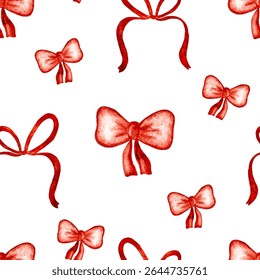 Red bows seamless pattern watercolor style festive. Vector illustration