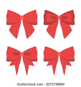 Red bows set isolated. Flat design. Holiday, present or decoration design elements collection. Vector illustration. EPS 8, no gradients, no transparency
