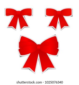 Red bows sticker with shadow on white background,eps10