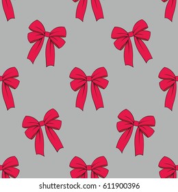 Red bows. Vector seamless pattern for design of covers, textiles, wallpapers and packaging