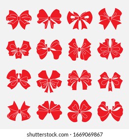 red bows from a wide ribbon. Decor for greeting cards for birthday, christmas, new year. Gifts on sale, prize to winner