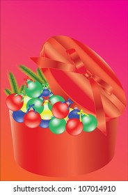 red box with colorful new year's balls