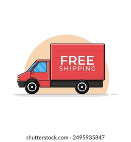 Red Box Delivery Truck Vector Illustration. Free Shipping Service Concept Design