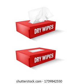 red box with disposable paper napkins. Vector dry wipes open and close