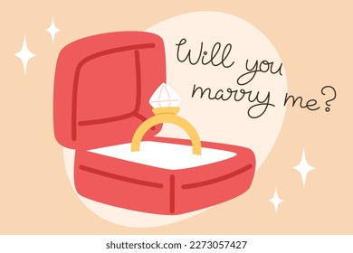 Red box with engagement ring for  wedding proposal