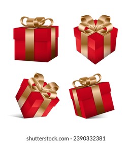 red box with gold ribbon at different angles