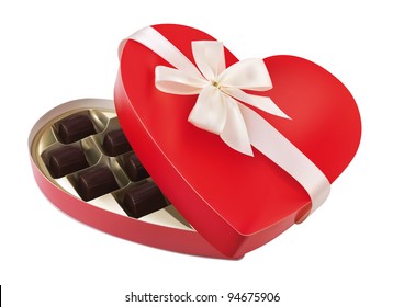 red box in heart shape with bow on white