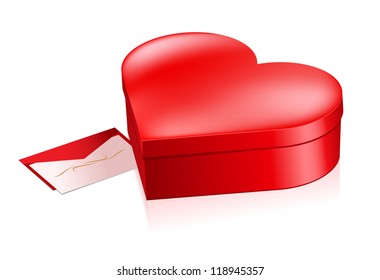 Red box in heart shape. Illustration on white