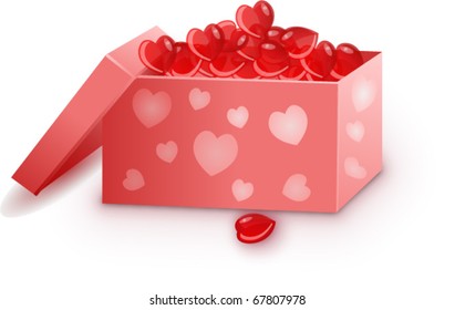 red box with hearts isolated on white background postcard valentines eps 10