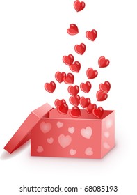 red box with hearts isolated on white background postcard valentines eps 10