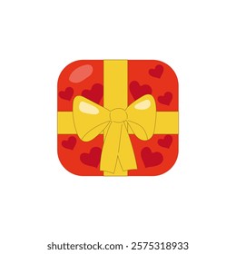 Red box with hearts and yellow bow for Valentine's Day gifts
