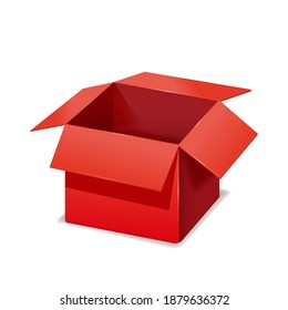 Red box opened, paper, cardboard. Vector template isolated mockup for design products, package, branding.