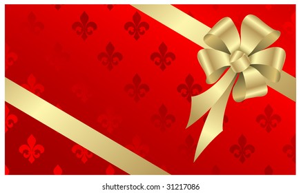 Red box with silver bow. Vector illustration.
