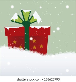 a red box with some stars and a frozen green ribbon