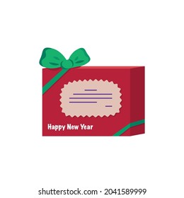 Red box with sweets and gifts with bow. Festive decoration for new year, Christmas and winter holidays