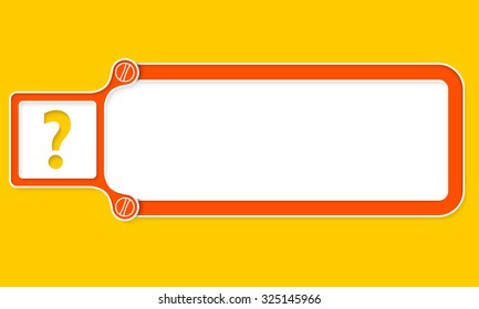 Red box with white frame for your text and question mark