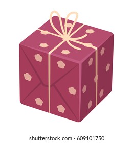 Red box in white peas. Wrapped in a rope with a bow.Gifts and Certificates single icon in cartoon style vector symbol stock illustration.