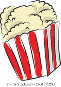 A red box of yellow popcorn, vector, color drawing or illustration. 