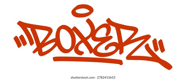 Red boxer graffiti hand style lettering with star accent on white background. Combat sports themed urban street art for fighting clubs and creative athletic apparel design.