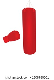 Red boxing bag and gloves. vector illustration