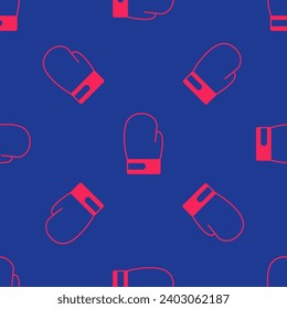 Red Boxing glove icon isolated seamless pattern on blue background.  Vector